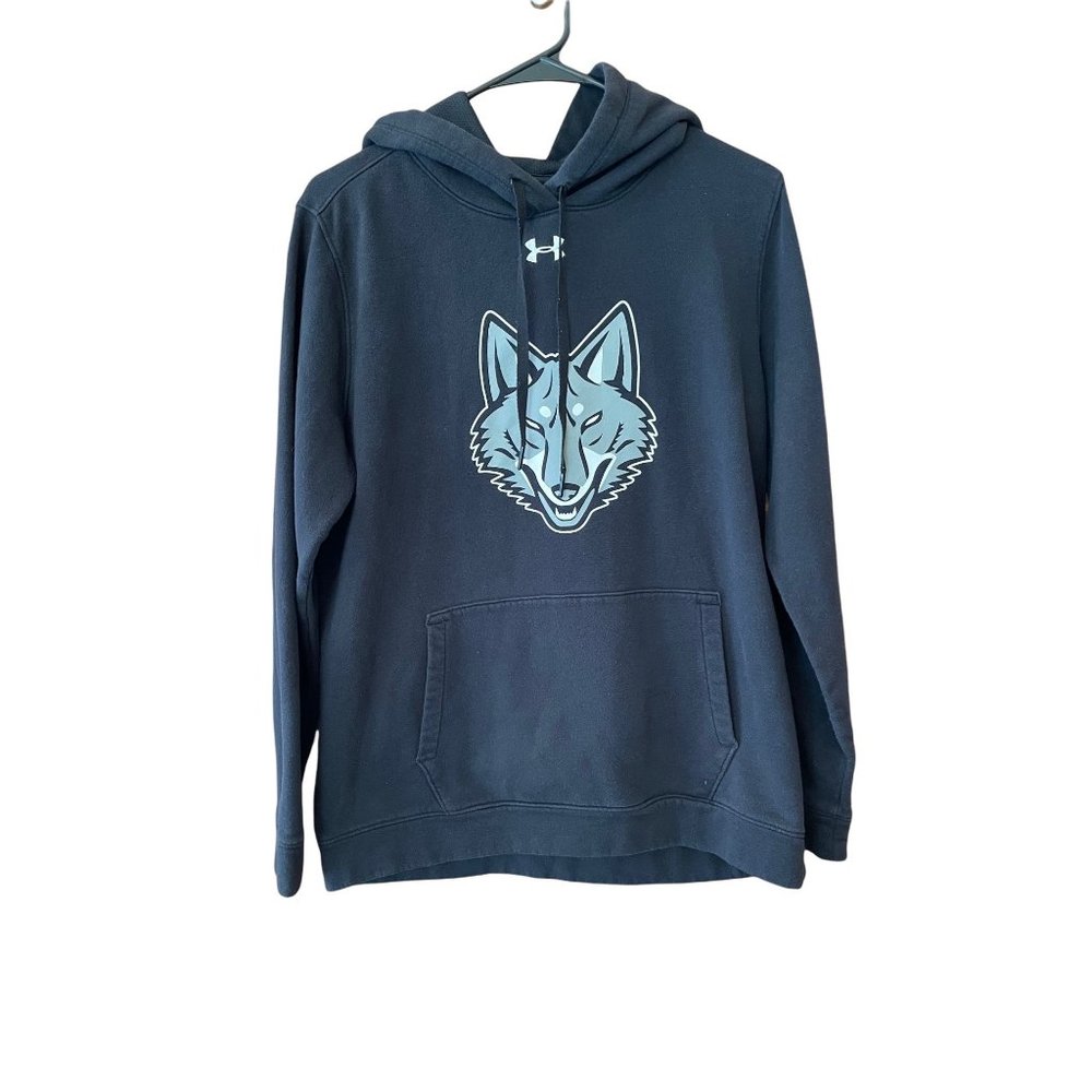 Under Armour Hoodie Loose Cold Gear Womens Sz L Black Wolf Graphic Print Fleece